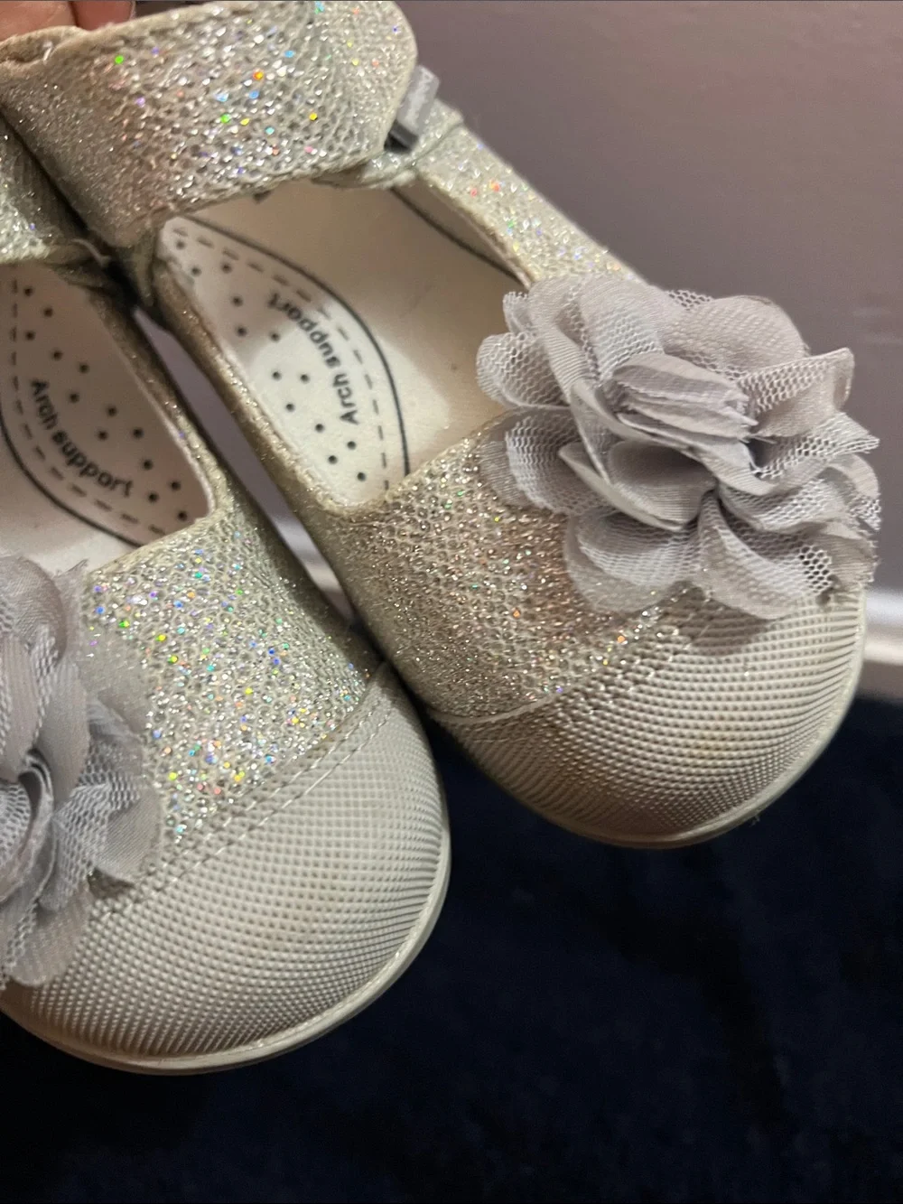 pediped Sparkling Silver Mary Jane with Floral Accent